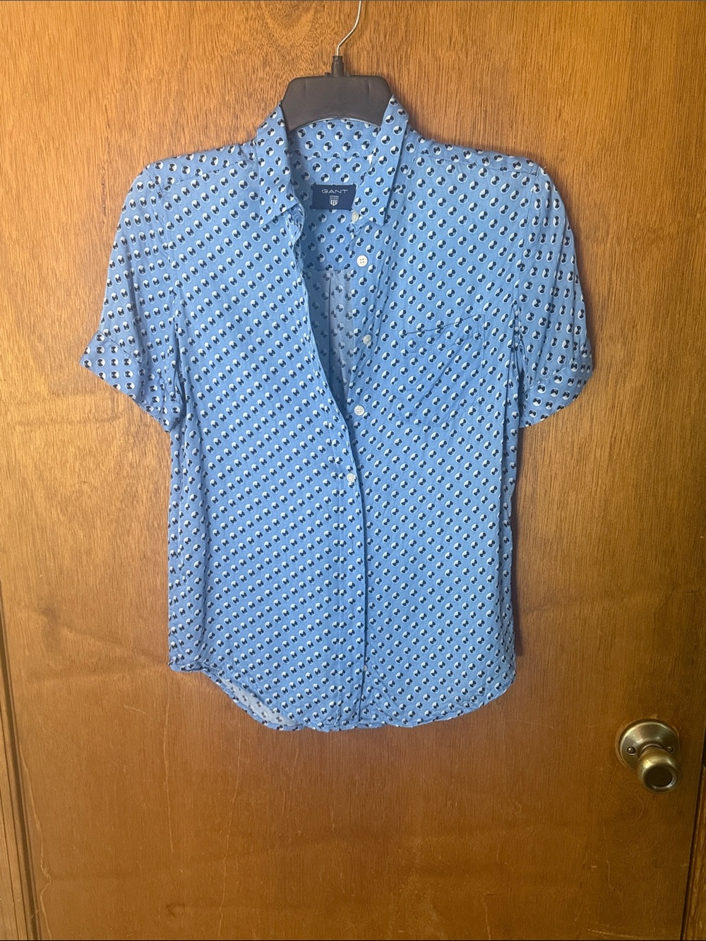 Gant Blue Short-Sleeve Button-Down Shirt with Micro Pattern